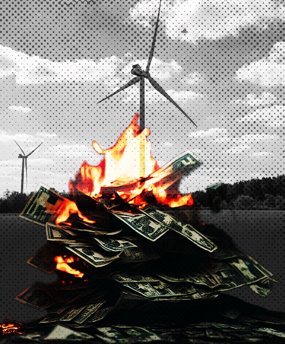 wind turbines and money on fire